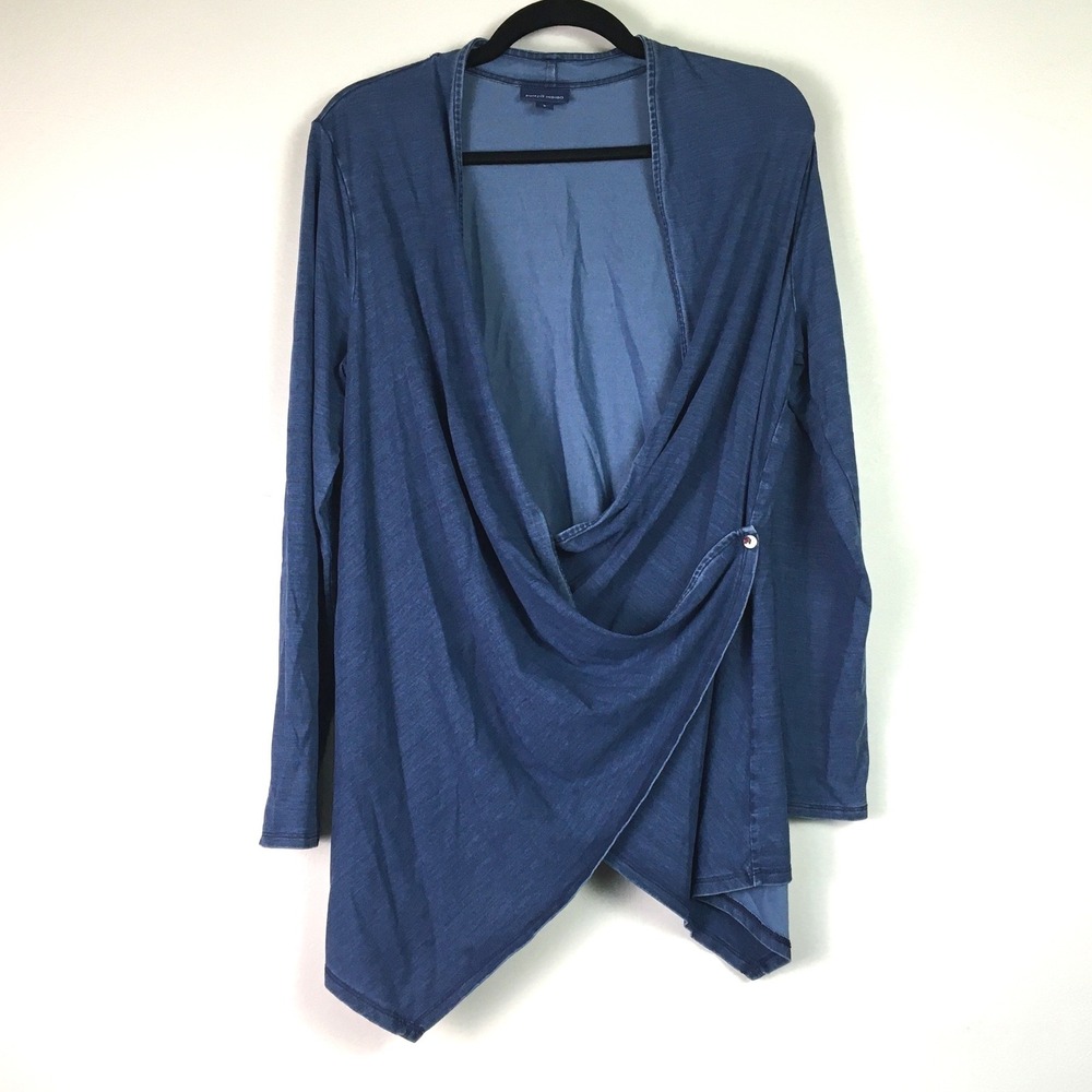Pure Jill Indigo Draped Asymmetrical Button Cardigan M Blue